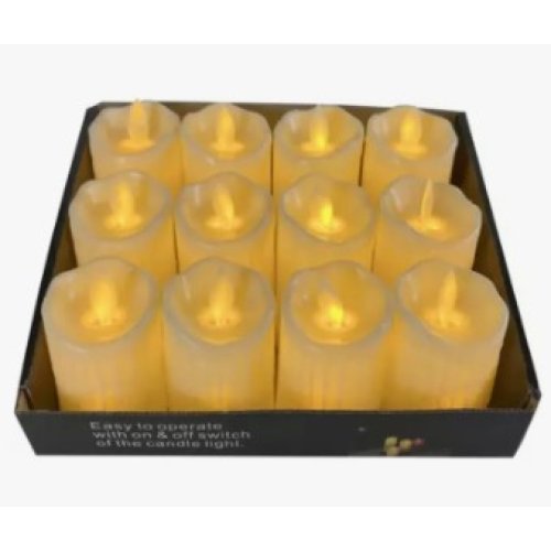 Pack 12 Vela Led Blanco Luz Cálida +pilas Decorativa 7 Cm