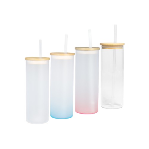 Botella Vidrio Borosilicato Sublimación, tapa Bamboo