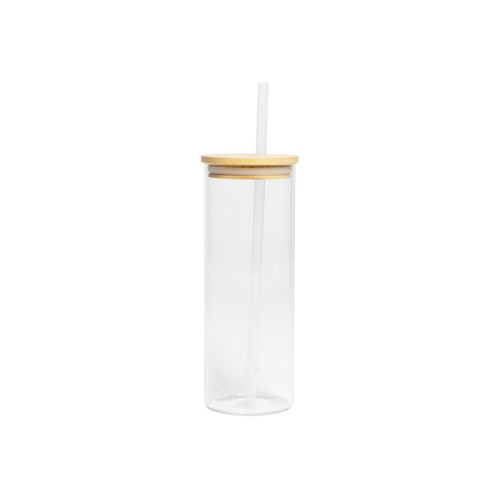 Botella Vidrio Borosilicato Sublimación, tapa Bamboo