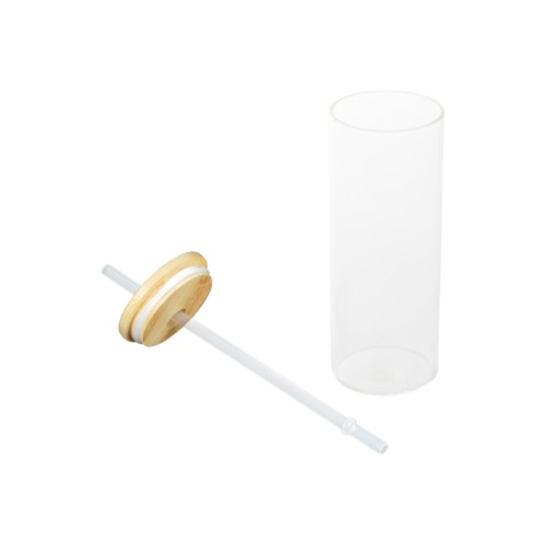 Botella Vidrio Borosilicato Sublimación, tapa Bamboo