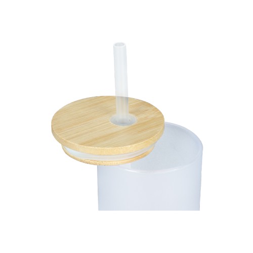 Botella Vidrio Borosilicato Sublimación, tapa Bamboo
